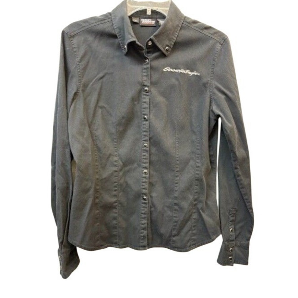 Harley‎ Davidson Screamin Eagle Grey Corduroy Rhinestone Snap Front Shirt